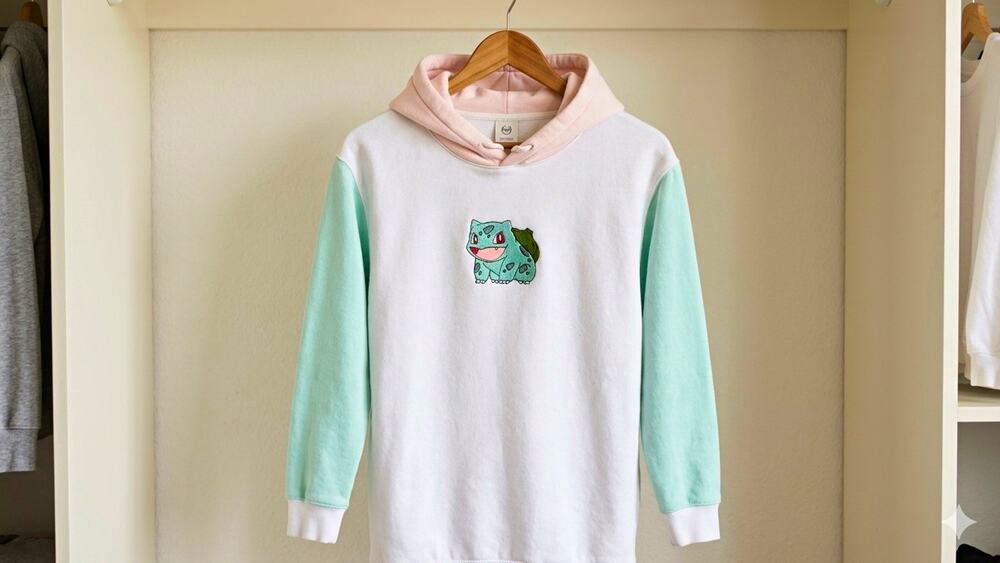 H&M Pokémon Bulbasaur Colorblock Fleece Hoodie Embroidered Pockets XS